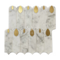 Soulscrafts Bianco Carrara Mixed Brass White Water Jet Marble Mosaic Tile